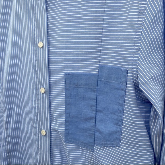Derek Lam IO Crosby Blue White Striped Button Down Top Size Small Petite - Picture 9 of 9